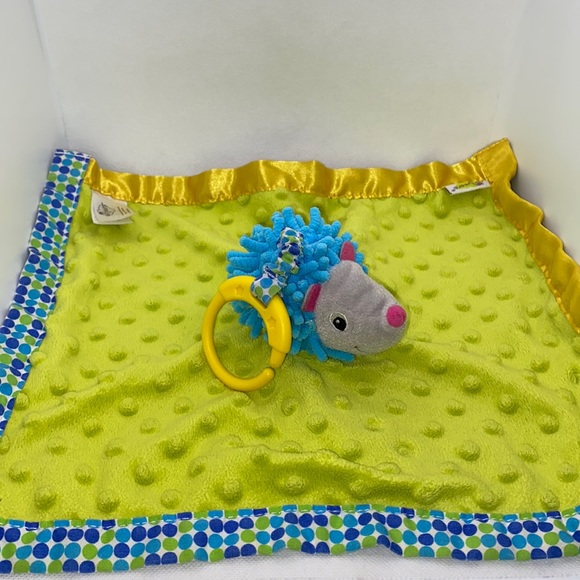 Early Years Plush Hedgehog Clip Minky Dot Baby Security Blanket Lovey Green Blue - Picture 1 of 9